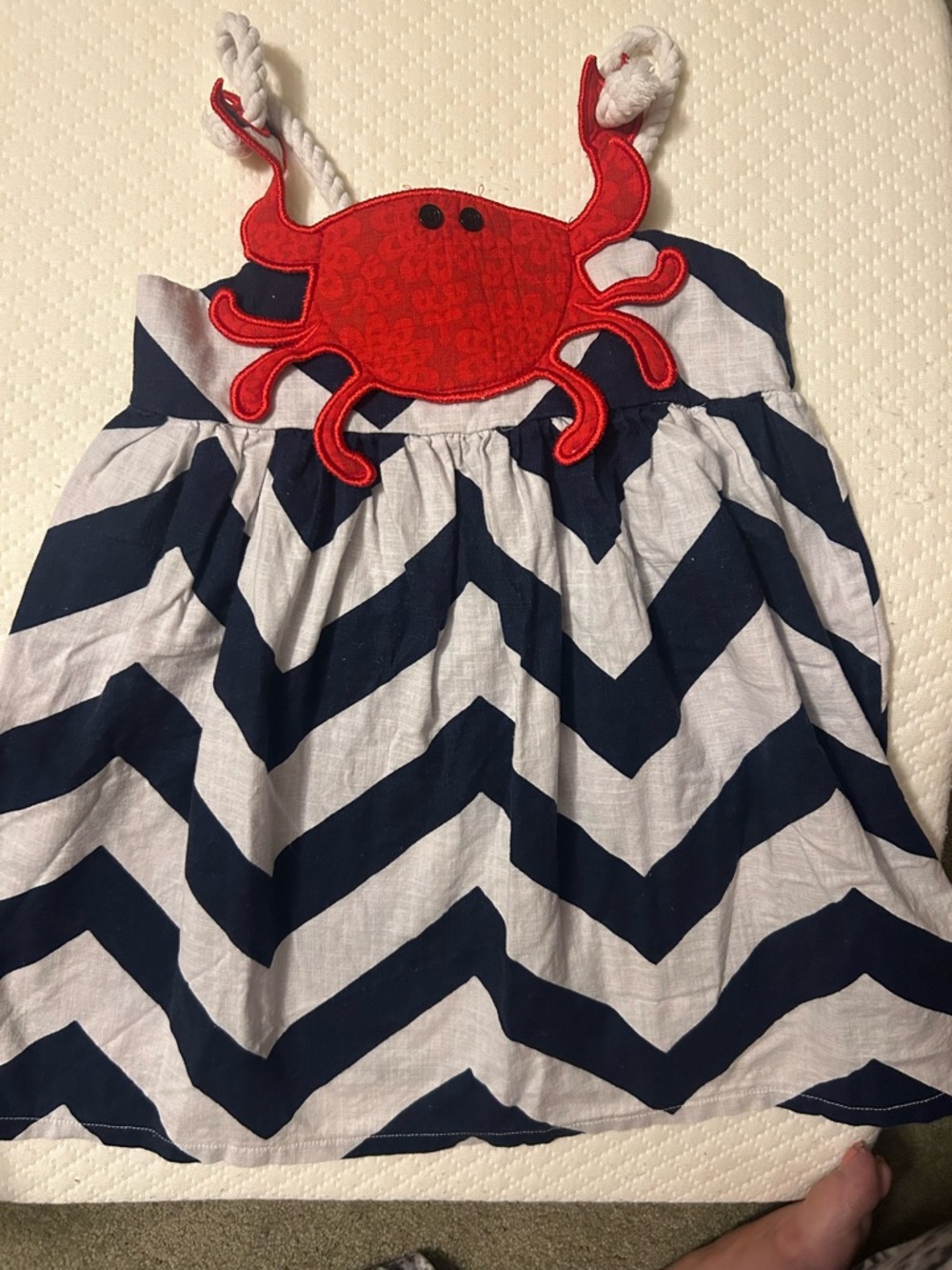 Mud Pie Girls Crab Dress Size 5T Navy White Chevron Nautical Summer Cute